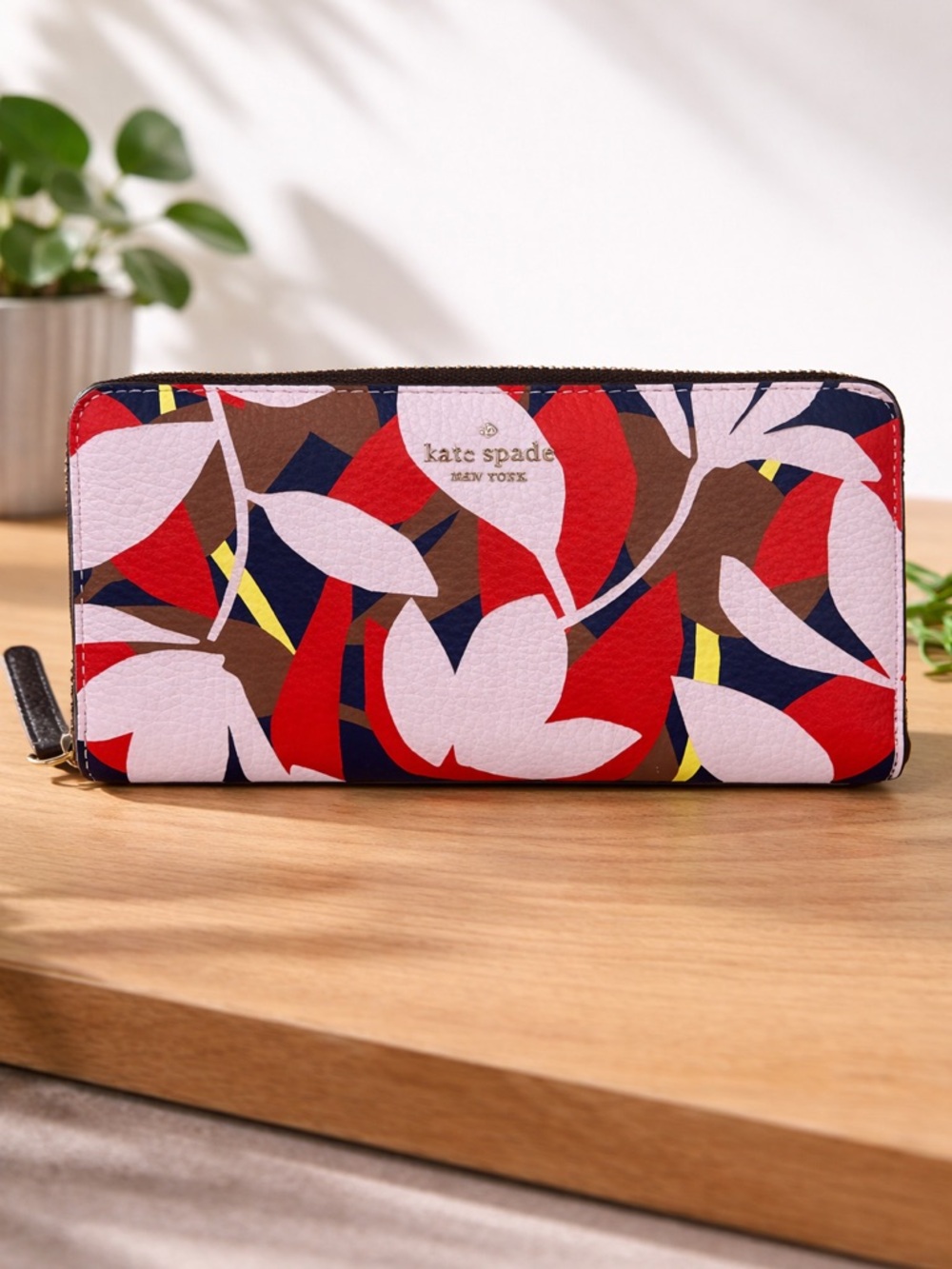 kate spade Floral Zip-Around Wallet in Pink, Red & Navy